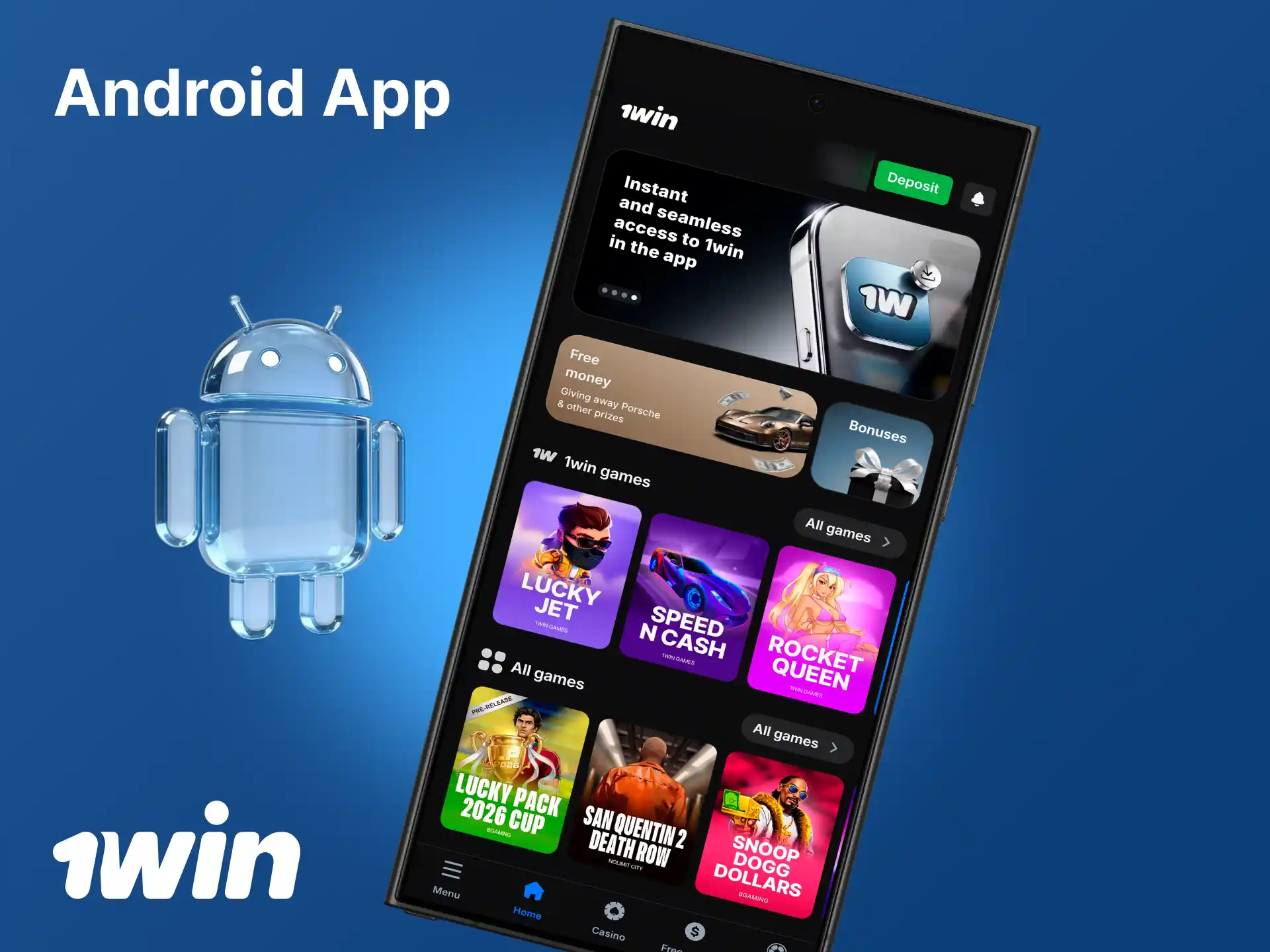 Download and install the official 1win mobile app for Android.
